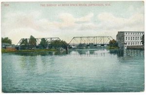 Postal Bosselman Jefferson Wisconsin WI Bosselman Iron Bridge que atraviesa el río Rock - Imagen 1 de 2
