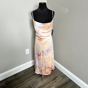 Lulus Tranquil State Tie Dye Satin Midi Slip Dress Purple Cotton Candy - Picture 1 of 5