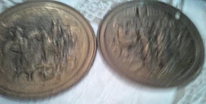 2 Brass  Wall Decor Elpec England  Hunting Scene & Carriage. 3D 8.25" vtg - Picture 1 of 3