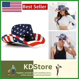 Eco-Friendly American Flag Cowboy Hat - Unisex for Independence Day Festivities - Picture 1 of 10