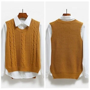 Women Knit Vest Jumper Pullover Student Sleeveless Sweater Tops Knitwear Casual - Picture 1 of 15