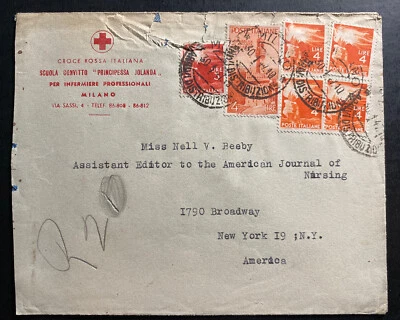1947 Milano Italy Airmail Red Cross  Cover To Nursing Journal New York USA - Image 1 of 2