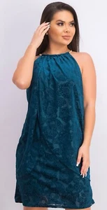 KENSIE SLEEVELESS HALTER MINI SHEATH COCKTAIL DRESS TEAL ALINE VELVET NWT $108 - Picture 1 of 8