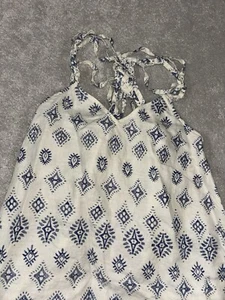 artisan NY linen dress white blue pattern medium Cross Cross Design Back - Picture 1 of 7