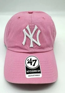 New York Yankees '47 Clean Up Hat Pink White Adjustable Cap Strap Back MLB - Picture 1 of 5