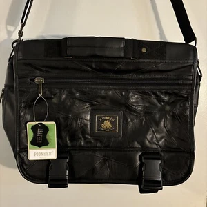 NWT Pioneer Express Black Leather Briefcase Laptop Bag Messenger Expandable - Picture 1 of 12