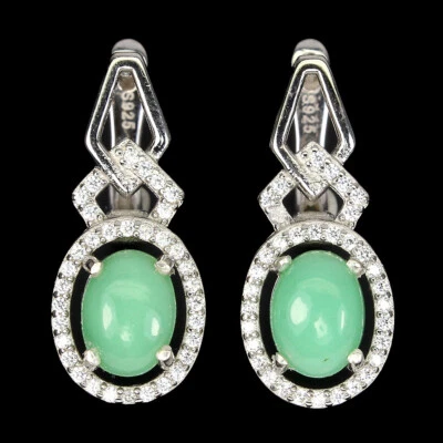 Pendientes de plata de ley 925 crisoprasa ovalada 8x6 mm joyas de piedras preciosas naturales Foto 1 de 4