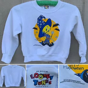 Vintage Looney Tunes Sweatshirt c 1995 Happy Halloween (Tweety Vogel) Kinder Medium - Bild 1 von 12