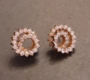 Gold Tone Simulated Diamond Swirl Earrings Pierced Posts - Picture 1 of 16