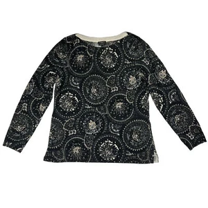 Suéter tejido de lana merino pura Talbots Mandala para mujer negro talla grande pequeño - Imagen 1 de 7