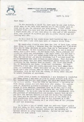 1943 Typescript Personal Letter On Military Police Letterhead Washington WW2 • 77.62$