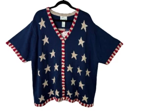 NEW The Quacker Factory Womens Size 3X American Patriotic Star Cardigan Sweater - Picture 1 of 13