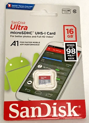 SANDISK ULTRA 16GB MICRO SDHC UHS-I CARD - 98MB/s U1 A1 - Image 1 of 2