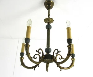 5 Arms Lights Pan Chandelier Revival French Empire Green Toleware Working - Picture 1 of 8