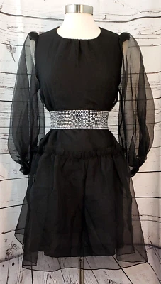 Cynthia Rowley Puff Sleeve Organza Dress, Size S, Black, Sheer, WAS $375 *NEW!* - Image 1 of 4