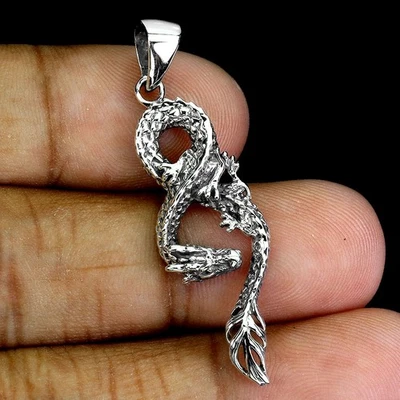 Pingente de prata esterlina 925 com pedras preciosas de dragão - Imagem 1 de 4