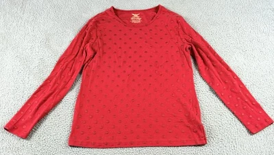 Faded Glory Red Womens XL Polka Dots Round Neck Stretch Long Sleeve Pullover Top - Image 1 of 4