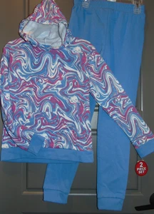 Extremely Me Mädchen Größe 7/8 Fleece Hoodie und Hose Set Blau & Magenta Swirl - Bild 1 von 7