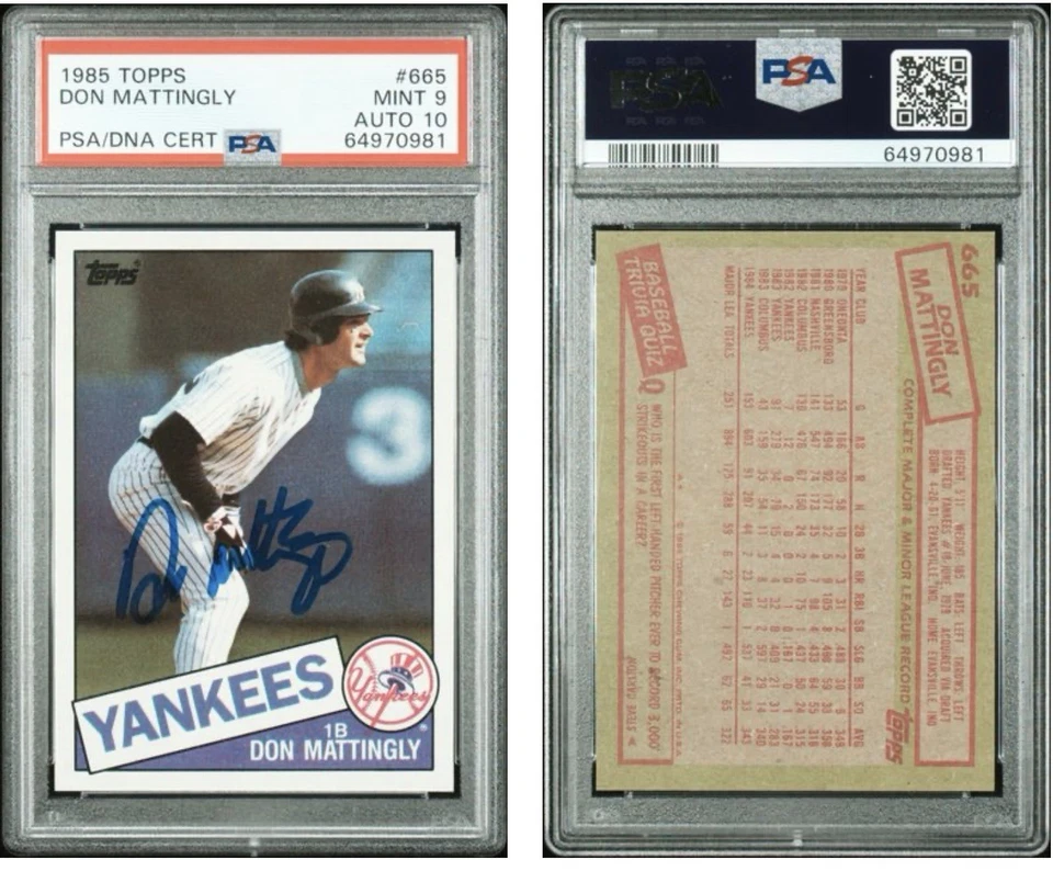 Autógrafo firmado por Don Mattingly Topps 1985 665 PSA automático 9/10 Foto 1 de 1
