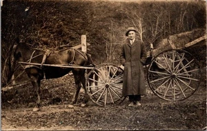 RPPC Mann mit Pferd & Buggy Postkarte 1908 - Bild 1 von 2