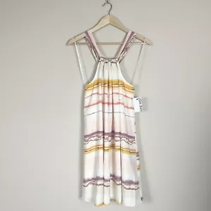 Nine West Square Neck Trapeze Mini Dress Tropical Beach Lined Flowy L NWT - Picture 1 of 10