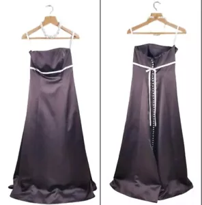 Forever Yours Size 8/10 Wedding Dress Brown Satin Formal Elegant Sleeveless - Picture 1 of 11