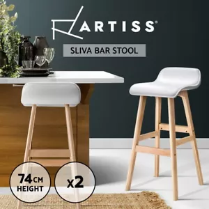 Artiss Bar Stools Wooden Kitchen Stool Chairs Swivel Barstools Leather White x 2 - Picture 1 of 9