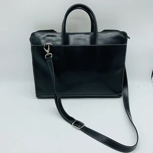 FRANKLIN COVEY Black Leather Briefcase Laptop Bag Carry On Luggage Career Work - Picture 1 of 12