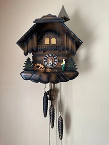 Hubert Herr Black Forest Waterwheel & Bell Germany Wooden Cuckoo Clock SEE VIDEO - Picture 1 of 13