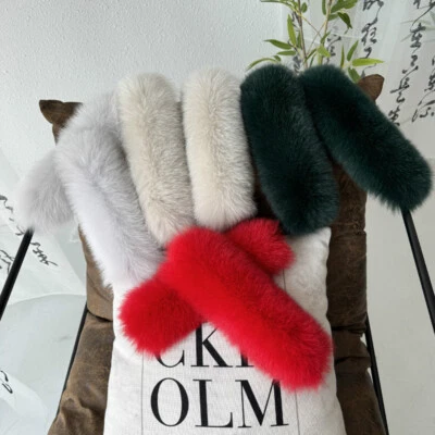 Women's Natural Real Fox Fur Cuffs Winter Coat Wrist Warm Straight Sleeve Gloves - Image 1 of 4