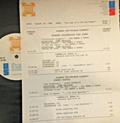 RADIO SHOW 8/26/88 BIRTHDAY INTERVIEWS w/JOHN PHILLIPS (3), MICHAEL JACKSON (2) - Image 1 of 2