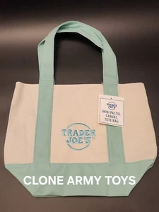 Trader Joe's Green Pastel Mini Canvas Tote Lunch Personal Hand Bag Reusable NWT - Picture 1 of 1