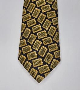 HUGO BOSS Tie Black Gold Green BOSS Geometric Micro Pattern Silk Made in Italy - Picture 1 of 10