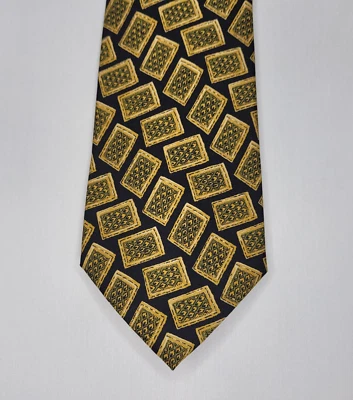 Corbata HUGO BOSS Negra Dorada Verde BOSS Geométrica Micro Patrón Seda Hecha en Italia Foto 1 de 4