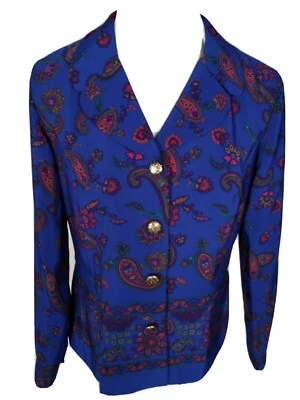 leslie fay Womans Sz 10 Blue Paisley Print Shirt Blouse B24 - Image 1 of 4
