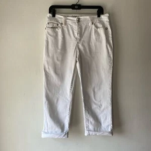 Code Bleu White Womans Cropped Jeans SZ 10 Mid Rise Cuffed Stretch Embellished - Picture 1 of 10