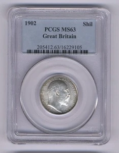 GREAT BRITAIN ENGLAND EDWARD VII 1902 1 SHILLING SILVER COIN PCGS CERTIFIED MS63 - Picture 1 of 6