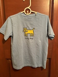 Life Is Good Boys S 5/6 Light Blue S/Sleeve T Shirt “Lucky Dog” EUC - Picture 1 of 4