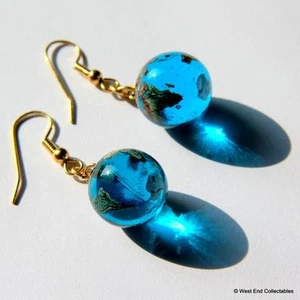 Earth Globe 15mm Glass Marble Earrings - World Graduation Gap Year Travel Gift - Picture 1 of 6