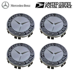 4 For Mercedes Benz Wheel Center Caps Black 75mm Rim Emblems Hubcaps Cover - Picture 1 of 4