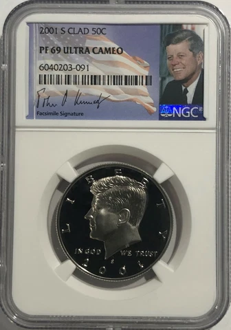 2001 S NGC PF69 ULTRA CAMEO PROOF CLAD KENNEDY HALF DOLLAR JFK COIN 50C Cover