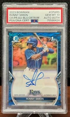 RONNY SIMON 2023 Bowman Chrome Rookie Blue Lunar Refractor RC Auto /150 PSA 10 - Image 1 of 2