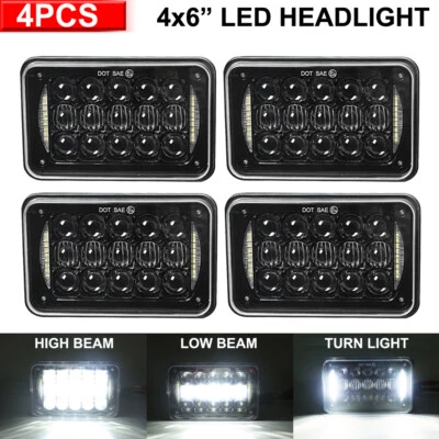 4PCS 4x6" LED Headlights Halo Hi/Lo Beam for Peterbilt Kenworth T600A T800 W900 - Image 1 of 4