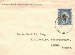 NORTH BORNEO Cover 12c Correct Rate Commercial Paris{samwells}BIRDS 1938 W204a - Picture 1 of 6