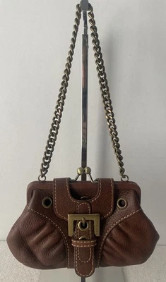 Isabella Fiore Leather Kisslock Bag Satchel Small 8”x 5” Brown - Image 1 of 4