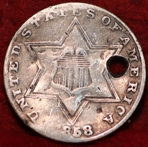 1858 Philadelphia Mint Silver Three Cent Coin - Picture 1 of 2