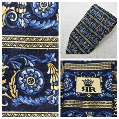 Richel Corbata Real Azul y Dorado Ornamentado Seda Diseñador Corbata Vestido Traje Hecho en España Foto 1 de 4