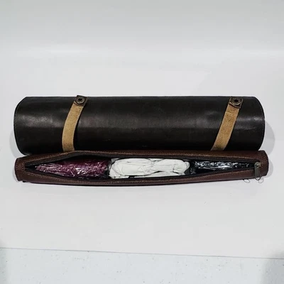 Vintage Genuine Leather Travel Checkers Chess Game Board & Wooden Pieces Sealed - Image 1 of 4