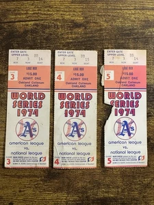 1974 World Series Game 3-5 Ticket Stubs Oakland A's Athletics LA Dodgers Jackson - Picture 1 of 2