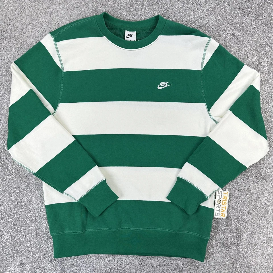 Sudadera Nike Para Hombre Mediana Verde Blanca Rugby Rayas Cuello Redondo Swoosh FN3106-365 Foto 1 de 4